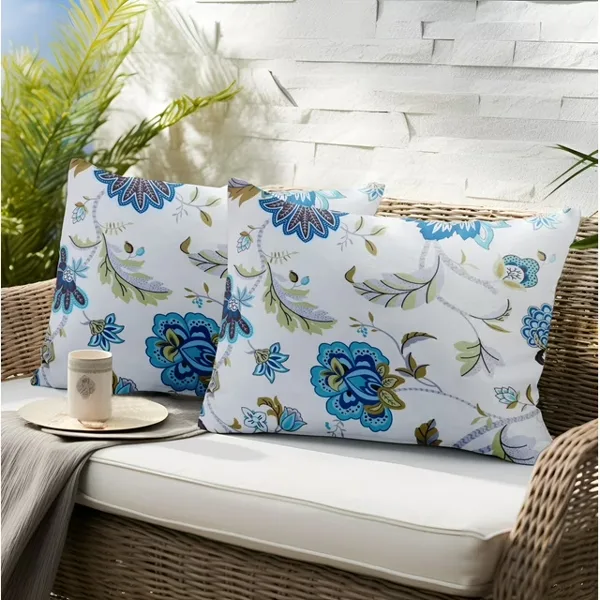 Blue Floral Embroidery Feather Throw Pillow